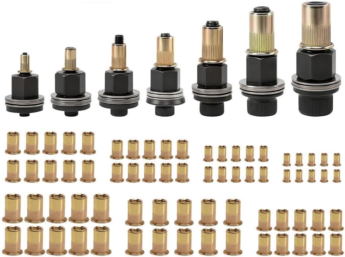 Klinknagel Moer Tang Set - Handmatig Krimpgereedschap - Metaal Verbinden - Inclusief 5 Doornen - M4 tot M10 - Zwart Goud