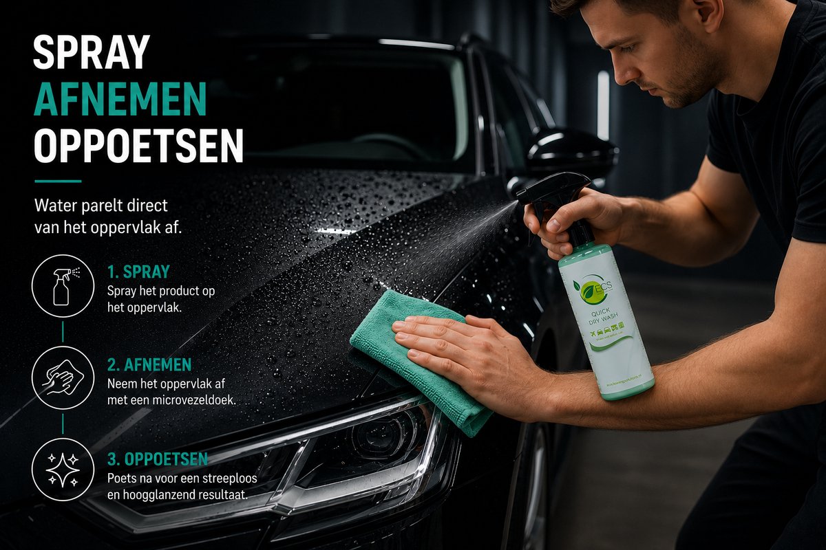 ECS Quick Dry Wash – Waterloze Autowas – Reinigt, Beschermt & Polijst in Één Stap – Nano Wax met Hoogglans Effect – 500ml – foto 2