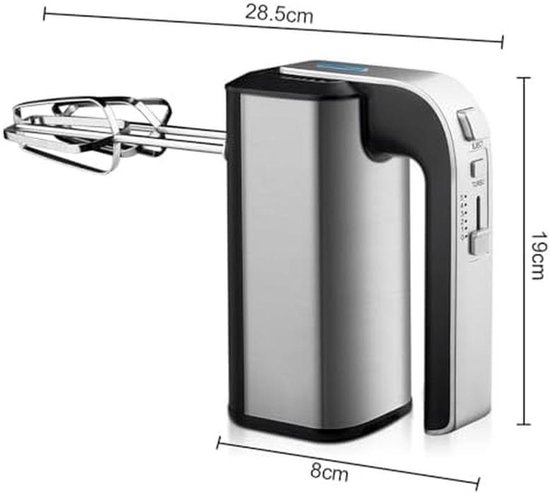 Elektrische Handmixer - Keukenmixer Klopper - Bakken en Koken - 5 Snelheden Instelbaar - 800W - Zilver — afbeelding 2