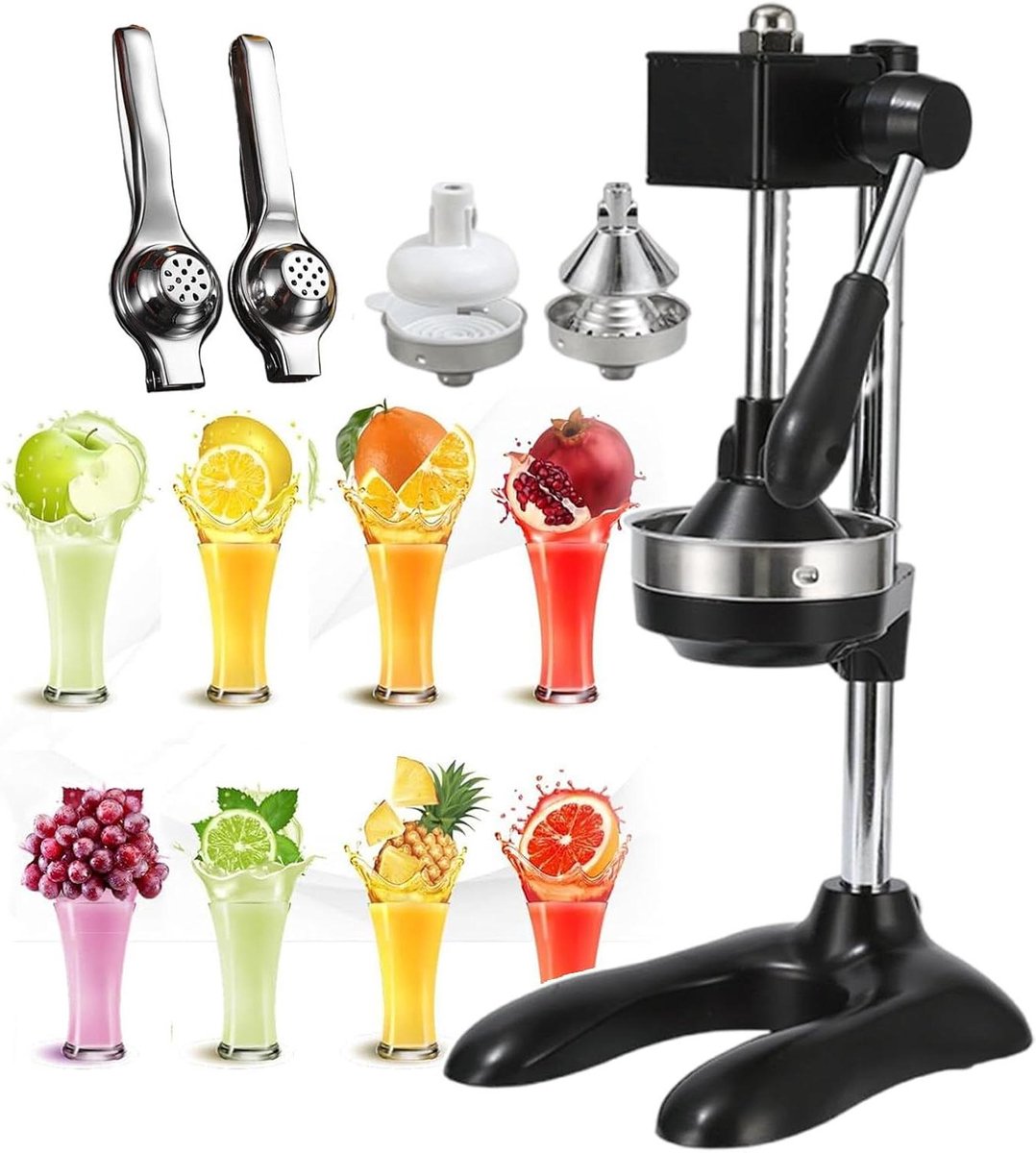 Handmatige Citruspers - Sapcentrifuge - Vers Sap Maken - Snelle Sap Extractie - 18x23x45 cm - Zwart Zilver