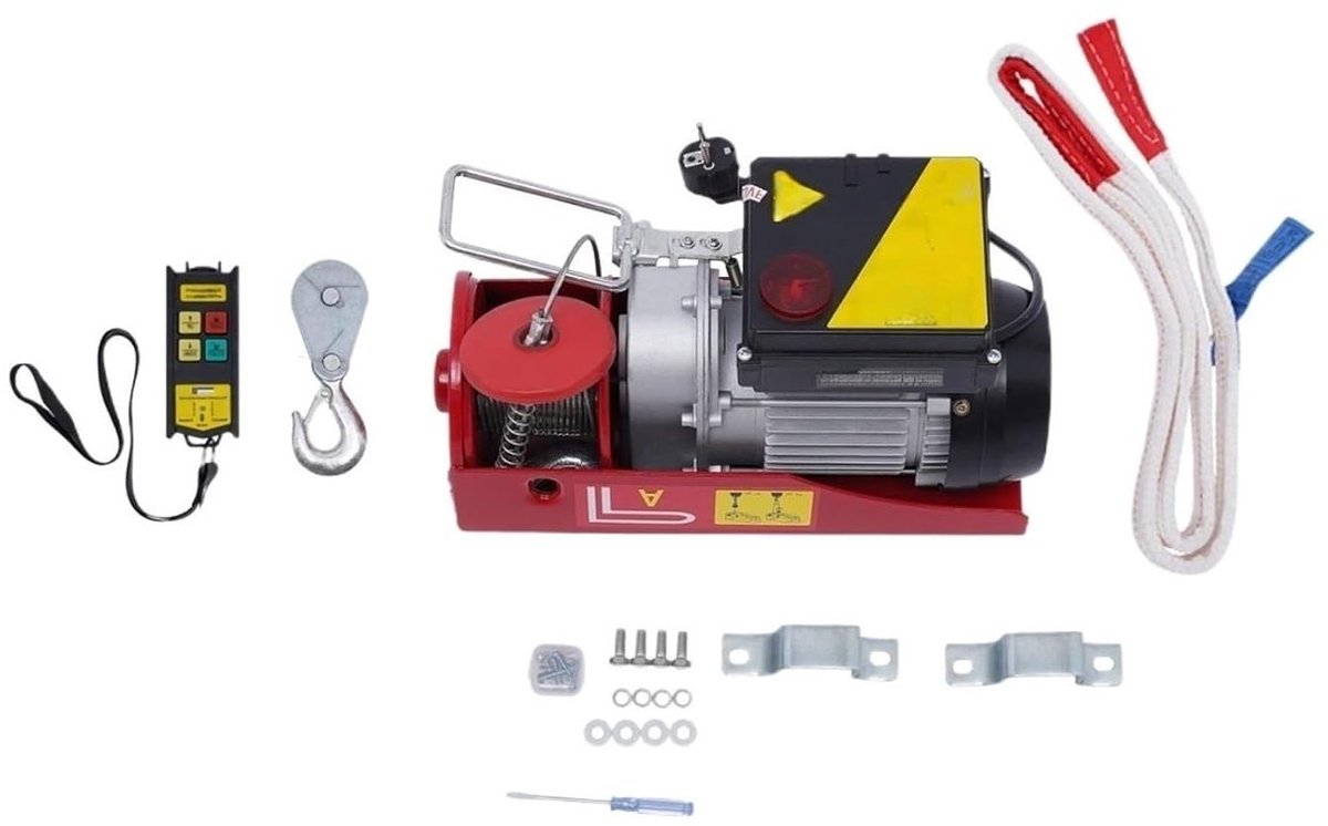 Elektrische takel lier - Takel hijswerktuig - Zware objecten heffen - Draadloze afstandsbediening - 200 kg - Rood