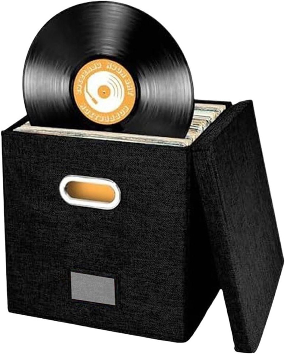 Opbergdozen Vinylplaten - Platenkratten Muziek - Rommel Organiseren - Opvouwbaar Ontwerp - 33 cm - Zwart