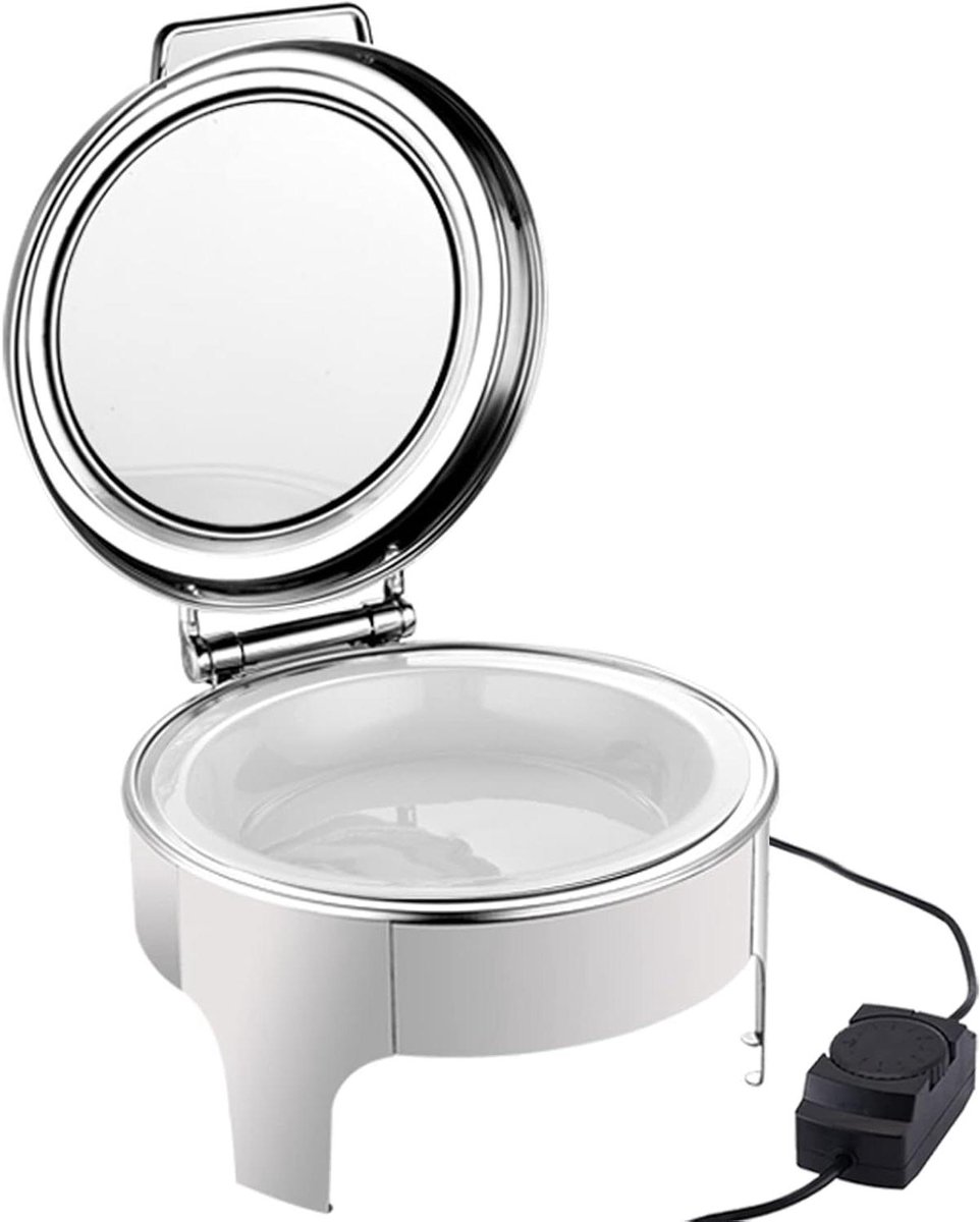 Ronde Buffetwarmer - Elektrische Chafing Dish - Voedsel Warm Houden - Gehard Glas Deksel - 6 Liter - Keramiek