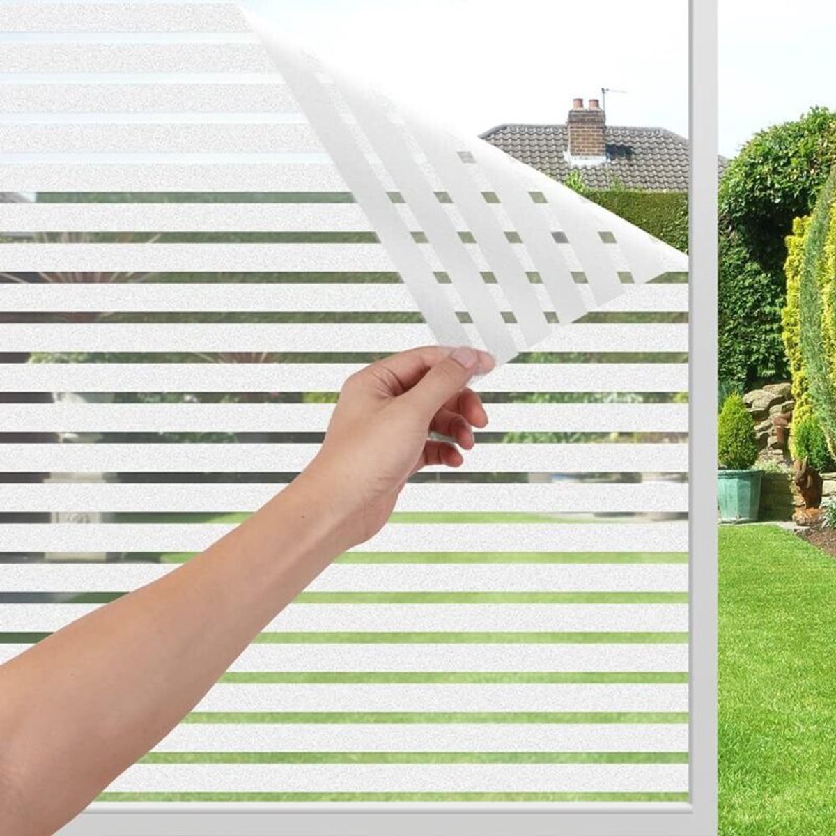 Privacy raamfolie van 44,5 x 200 cm, anti-verblinding, elektrostatische hechting, gestreept patroon, zonder lijm, UV-bestendig, ideaalgeschikt voor kantoren.