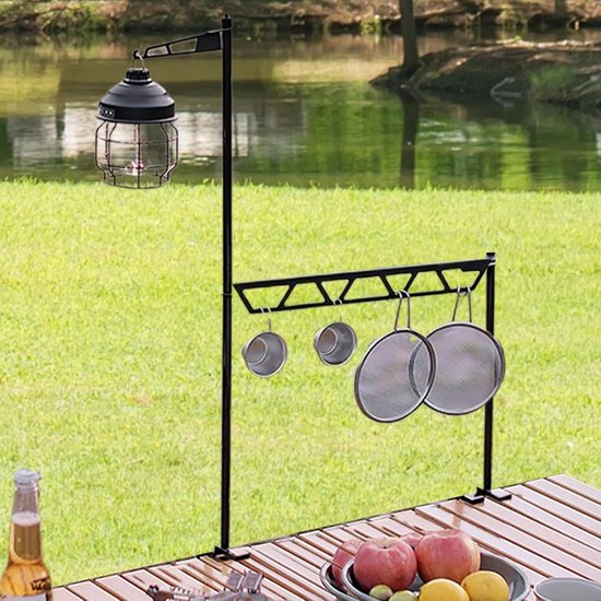 Kampeer Kookgerei Standaard - Outdoor Tafel - Buiten Koken - Verstelbare Indeling - 72x43cm - Zwart — afbeelding 3