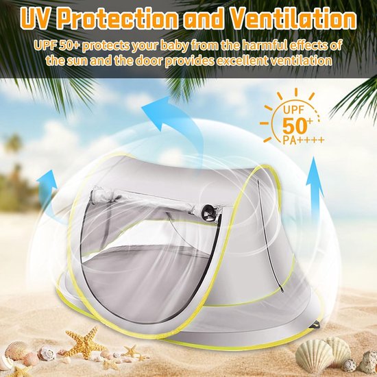 Anti-UV Baby Tent SPF 50+ Schuur Strand Zwembad Zon/Wind/Zand, Draagbare Opvouwbare Zonneklep Voor Kinderen Buiten — afbeelding 2