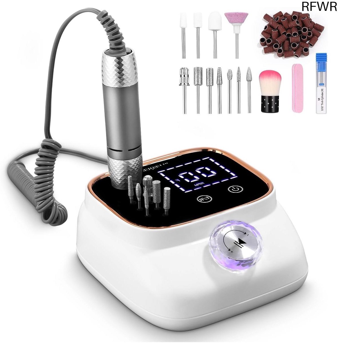 Elektrische Nagelfrees - Nagelvijl - Nagelkunst Maken - 45.000 Tpm LCD Display - 12 Bits Set - Goudkleurig