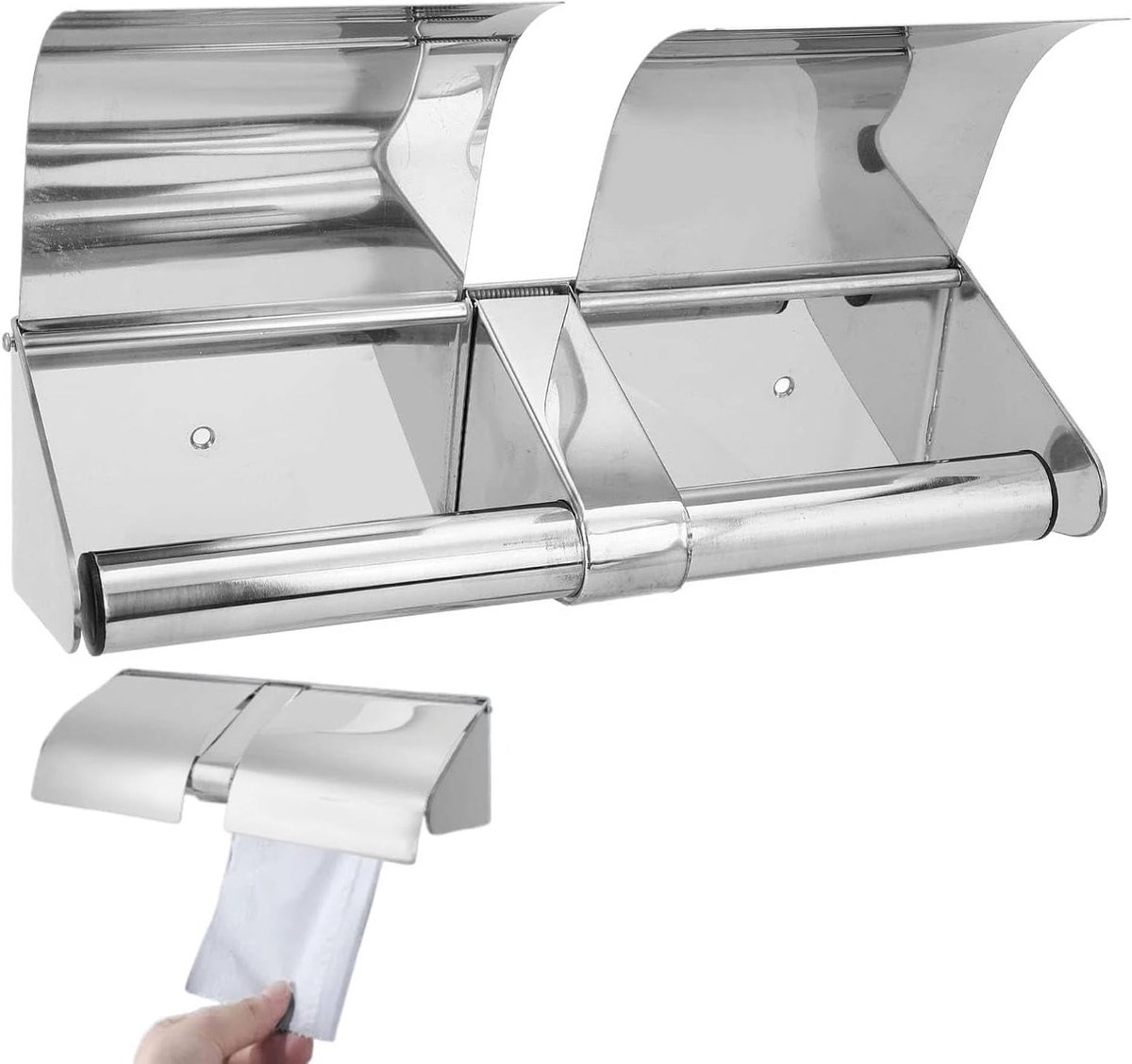 Dubbele Wandmontage Toiletpapierhouder van RVS - Toilettenrol Dispenser met Slot en Deksel voor Commercieel Gebruik, Ideaal voor Bedrijven en Horeca