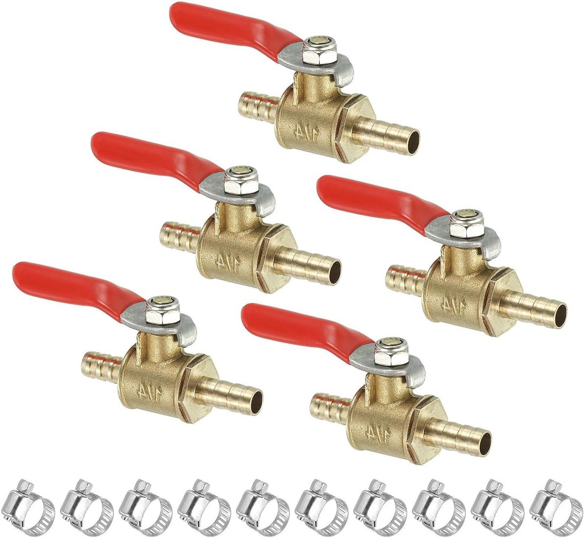 Kogelkraan sets - Klep schakelaar - Leiding afsluiten - Messing constructie - 5 sets - Rood handvat