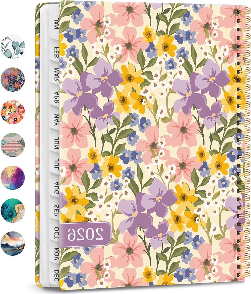 2026 Planner - Week Maandkalender - Jaar Organiseren - Hardcover Spiraalbinding - A4 Formaat - Q.Floral