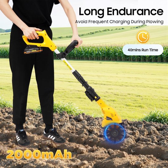 Tuinaarde Frees - Bodemverbeteraar Grondbewerking - Kleine Tuinen Bewerken - Draadloos Werken - 10 cm Werkbreedte - Geel — afbeelding 5