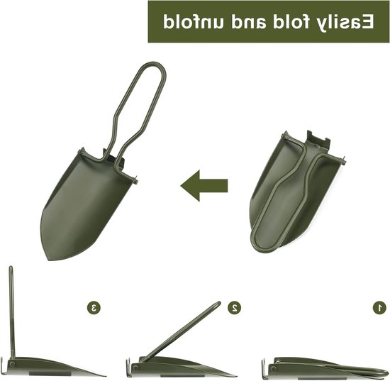 Vouwschep voor de tuin - Mini handschep van roestvrij staal, inklapbaar met riemtas - Ideaal voor kamperen, tuinieren en outdoor activiteiten — afbeelding 4