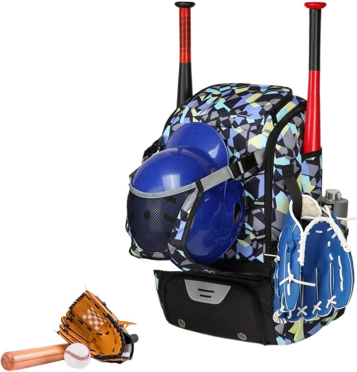 Softbal Tas - Honkbal Rugzak - Sportuitrusting Opslag - Ingebouwd Schoenenvak - 29 Liter - Camouflagegroen