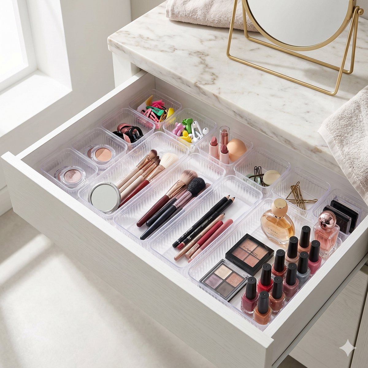 INDECOR Make-up Lade Organizer Bakjes 14 Stuks - Lade Verdeler / Lade Indeling – Cosmetica & Keuken Organizer – Transparant