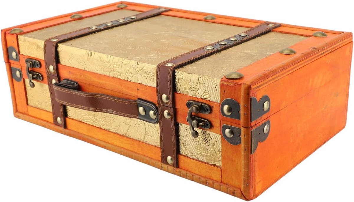 Vintage Koffer Houten Kist - Antieke Opbergdoos - Decoratie en Opbergen - Robuuste Constructie - 36x24x14 cm - Bruin