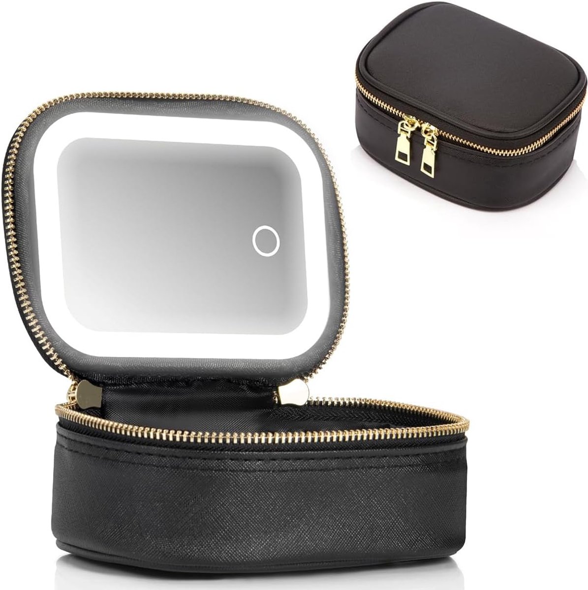 Kleine make-up tas met LED-spiegel, Zwart, Modern
