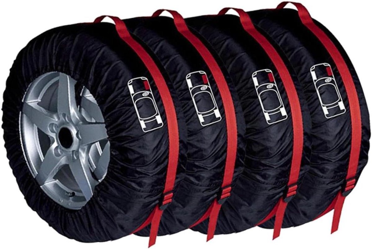 Opbergtas Autobanden - Bandhoezen Set - Banden Beschermen - Met Handvat Elastisch - 4 Stuks 64 cm - Zwart