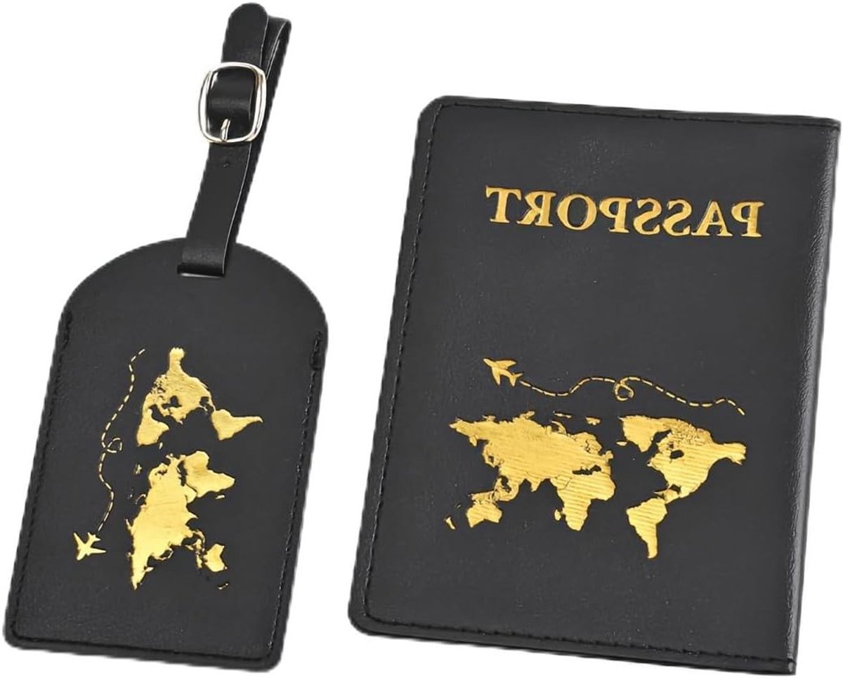 Paspoorthoezen Set van 2 - Leren Paspoorthouder met Meerdere Slots, Bagagelabel en Reisaccessoires voor Mannen en Vrouwen, Multicolor, Ideaal voor Vakanties