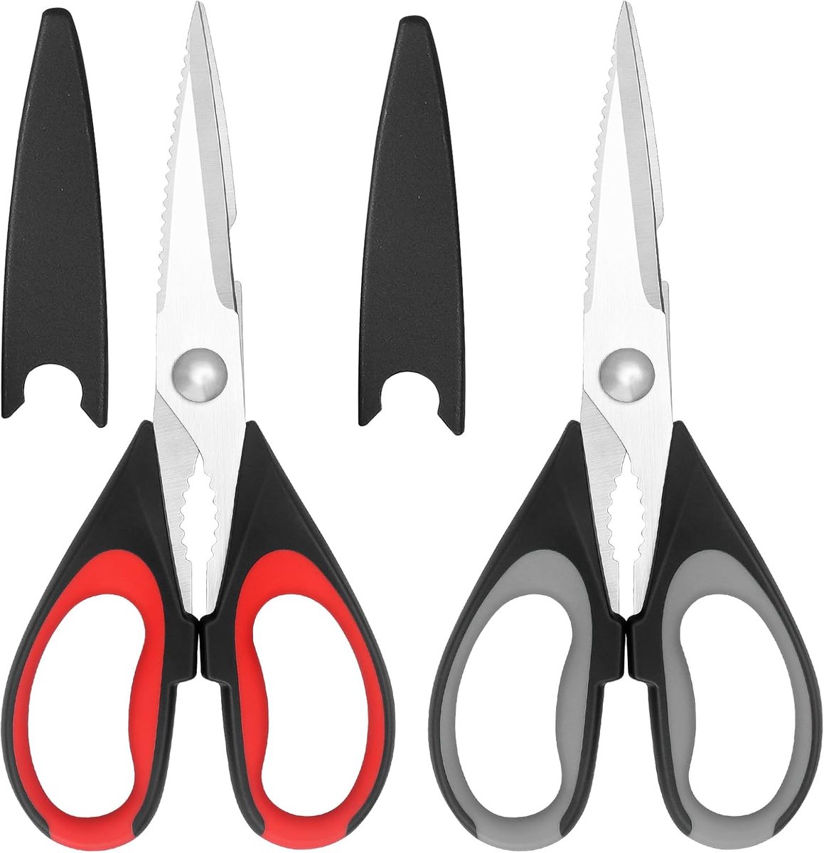 Keukenschaar Set - Multifunctionele Schaar - Keukenwerk - Roestvrij Staal - 2 Stuks - Rood Grijs