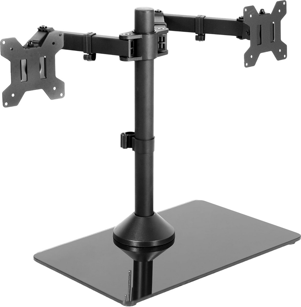 Monitor Standaard - Dubbel Scherm - Bureau Organisatie - Glazen Basis - Tot 32 Inch - Zwart