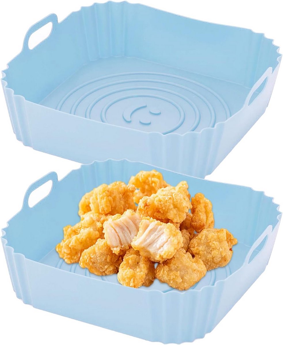 Siliconen Bakvorm - Airfryer Mand - Veelzijdig Koken - Met Handvatten - 22 cm - Blauw
