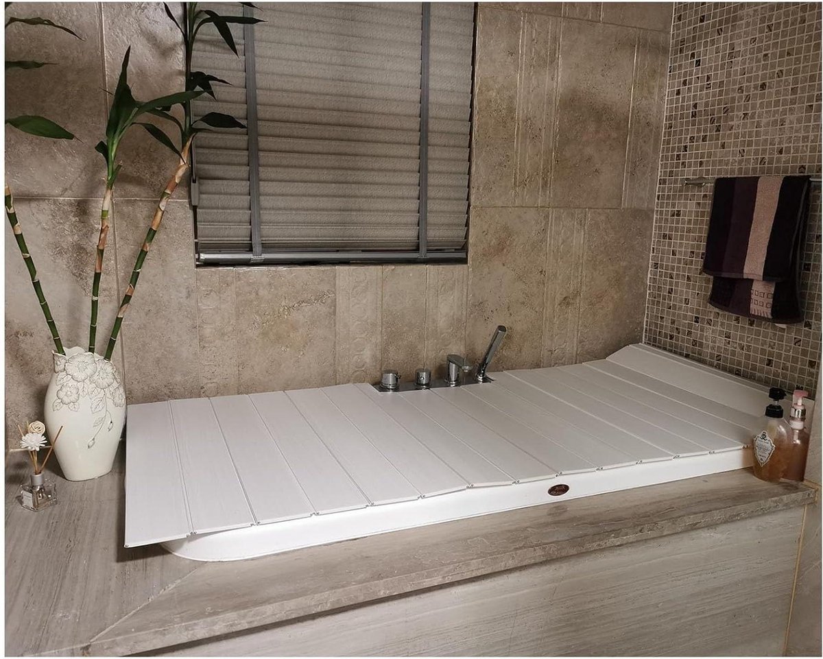 Badkuip lade Caddy - Bad accessoires - Ontspannen badderen - Opvouwbaar isolerend deksel - 66x85x06cm - Wit