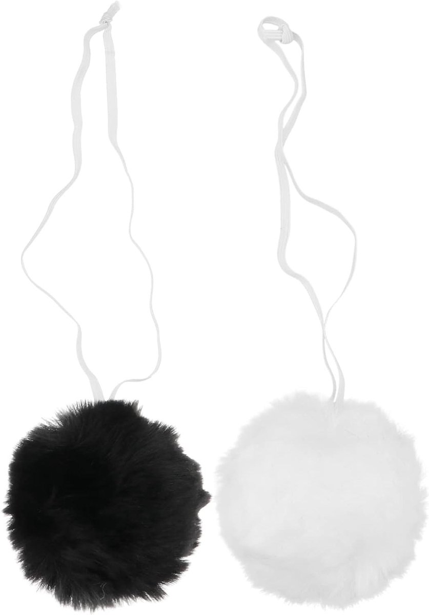 2 Stuks Pluche Konijnenstaart Fluffy Pom Balls voor Cosplay Kostuums en Pasen Feestdecoratie, Fotoprops en Party Supplies (Zwart Wit)