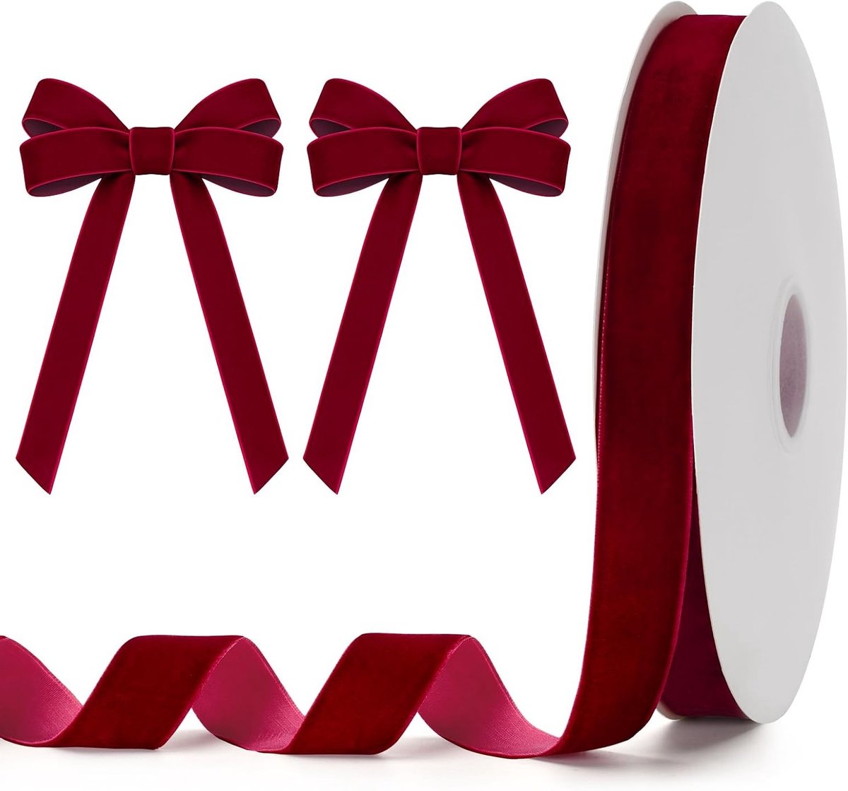 25mm Rode Fluwelen Lint voor Cadeauverpakking, 25m Dikte, Perfect voor Kerstdecoratie, Haaraccessoires en Creatieve Projecten