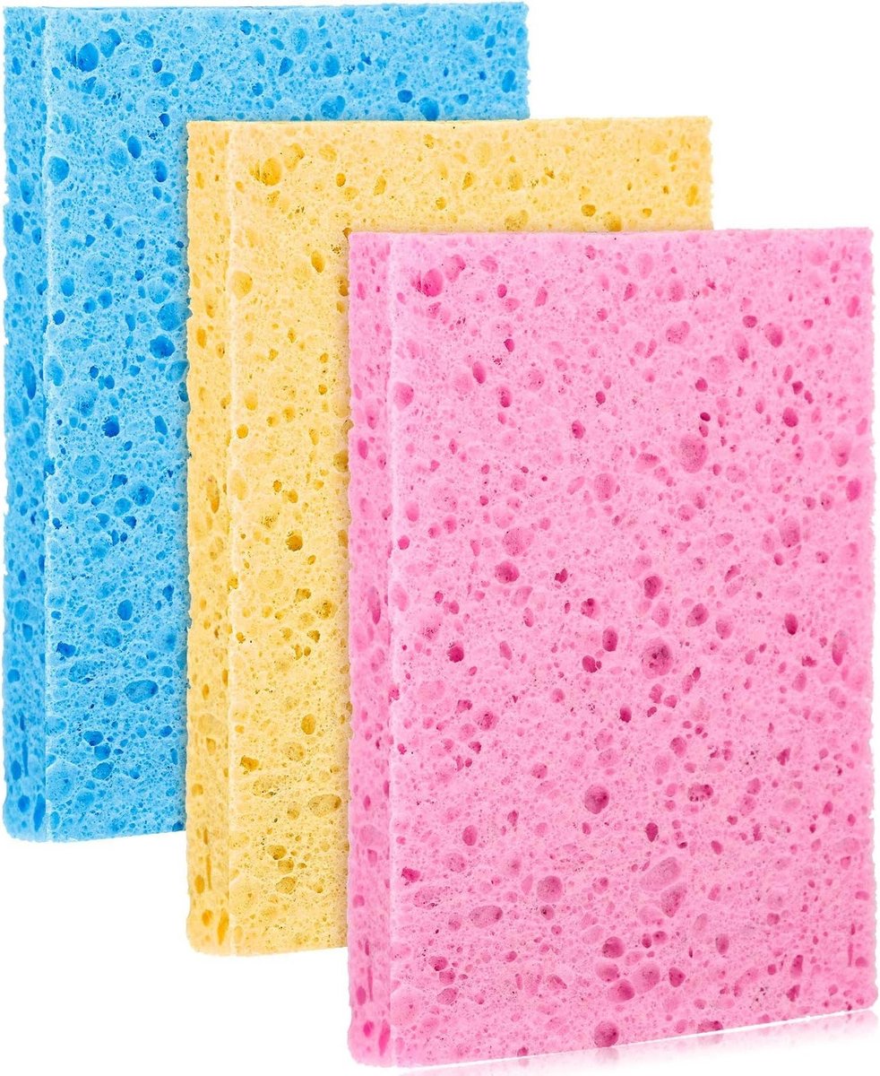 3 Stuks Cellulose Spons, Absorberende Keuken Sponsdoek, Herbruikbaar en Geurvrij, 3 Kleuren voor Efficiënte Schoonmaak