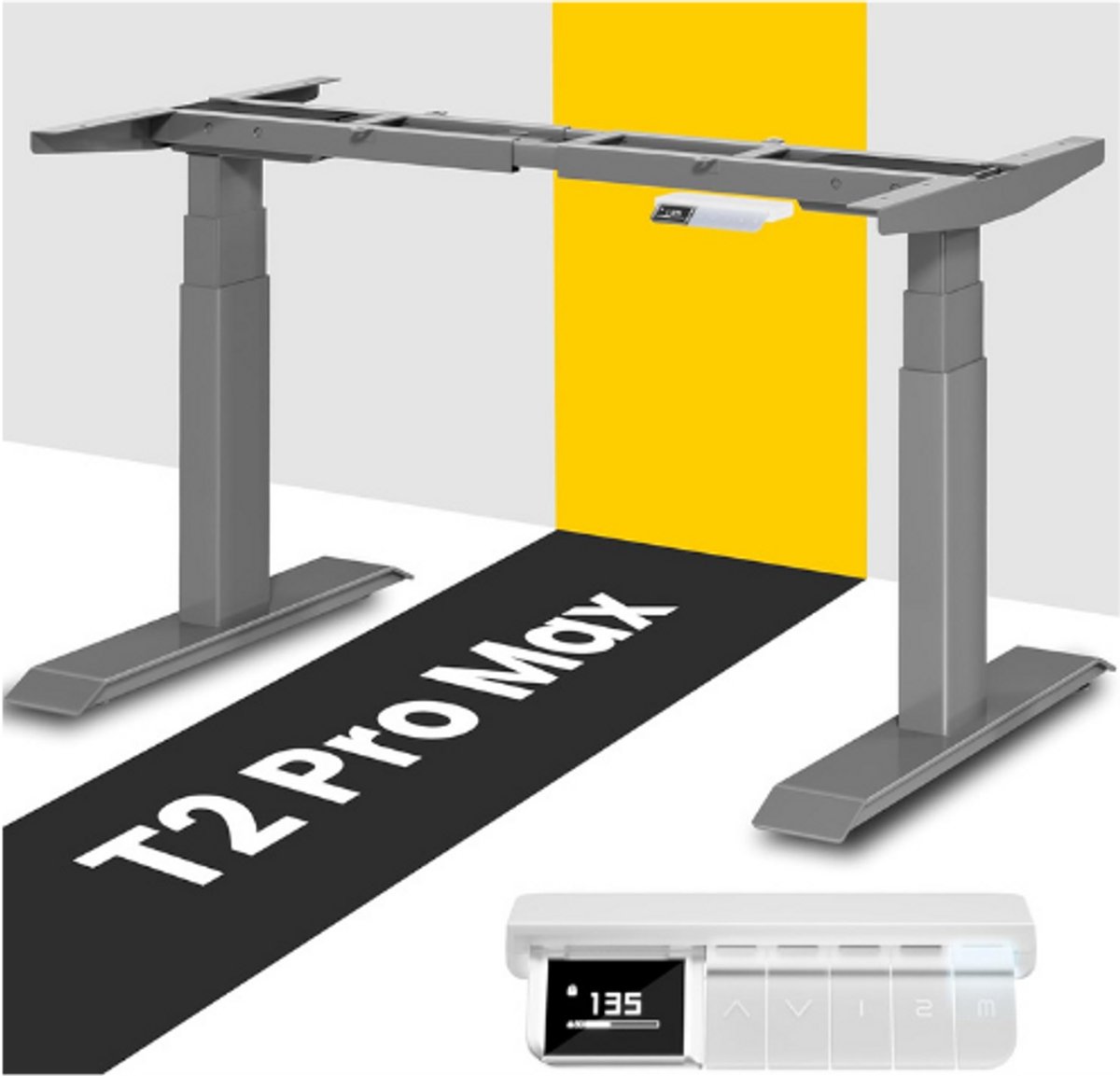 MAIDeSITe T2 Pro Max Elektrisch In Hoogte Verstelbaar Bureauframe 135 cm - Dubbele Motor - 180 kg Draagkracht - Piano Master Besturing - Anti Botsing Zit Sta Onderstel