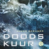 De doodskuur, James Dashner. Een winterse scène met bevroren watervallen, sneeuw en ijzige structuren.