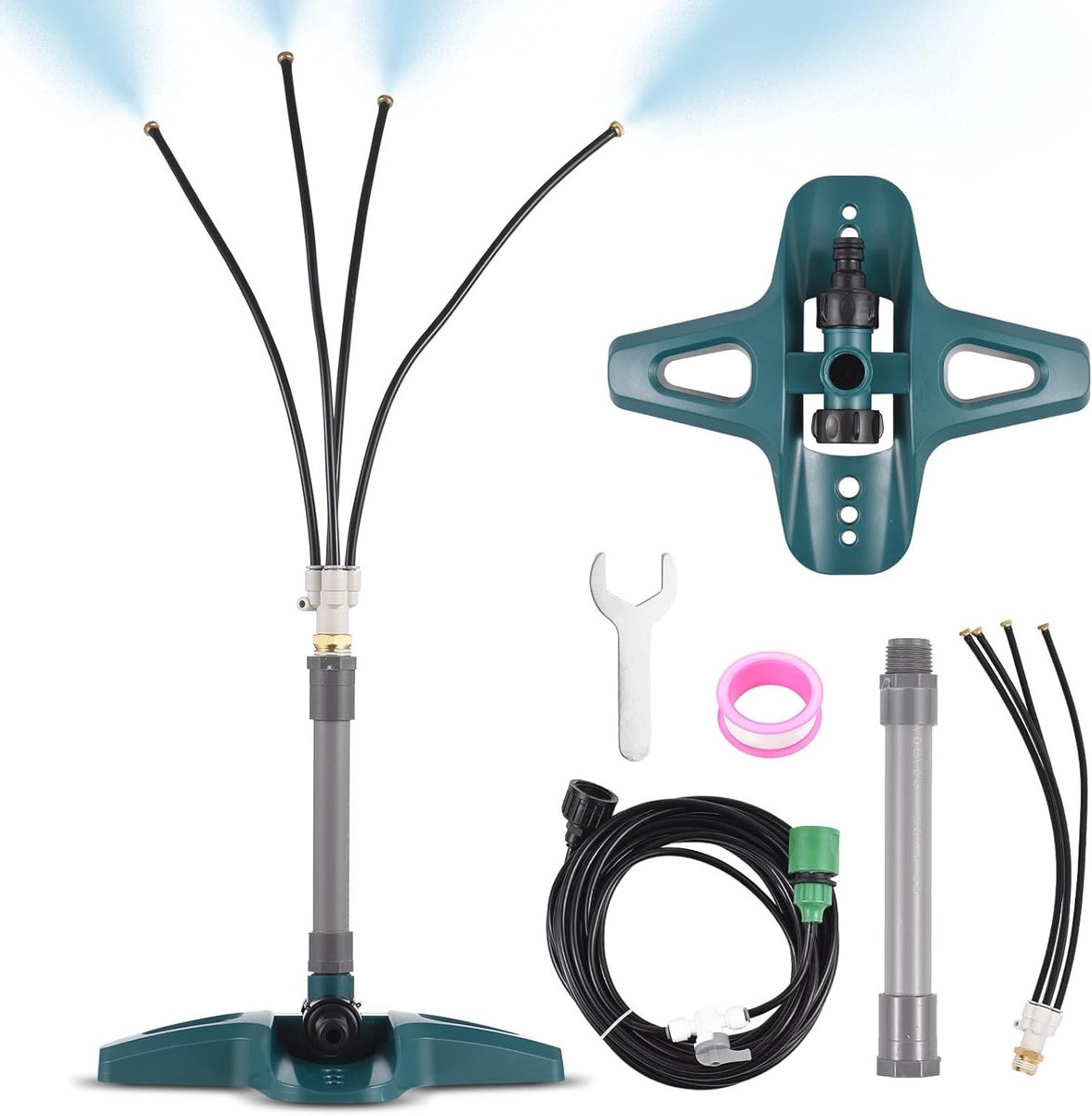 Fog Cooling Systeem voor Terras, Draagbare Atomizer met 4 Messing Doppen, 8 m Slang, Verkoeling voor Buitenruimtes en Patio's