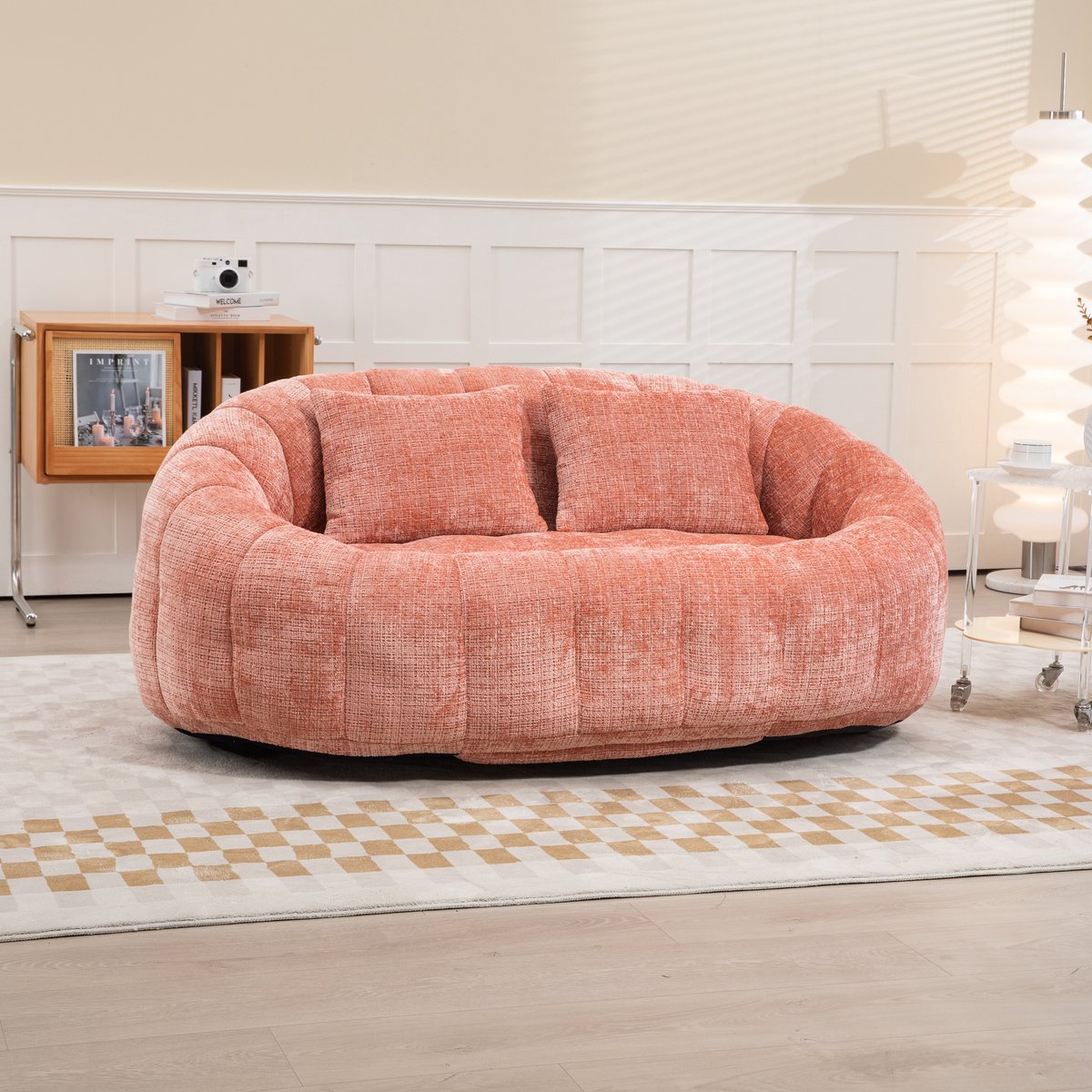 MODENUIT Zitzakbank 150 x 95 cm - Hoge Rugleuning met Armleuningen - Voor Woonkamer en Slaapkamer - Chenille Roze