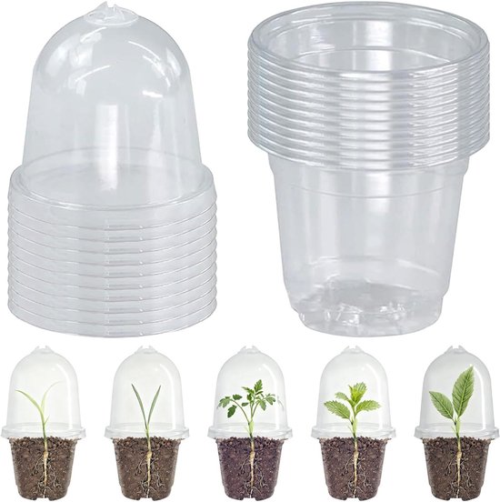 Set van 10 Transparante 7.5 cm Kweekpotten met Vochtige Dome Deksel en Afvoergaten...