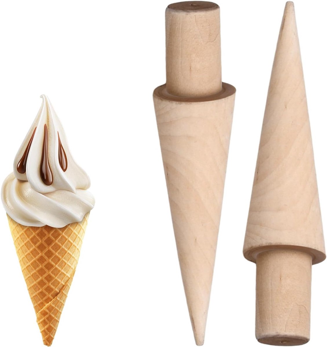 Houten IJshoorntjes Roller Set (2 Stuks) - DIY Wafel Bakvorm Kegelvorm
