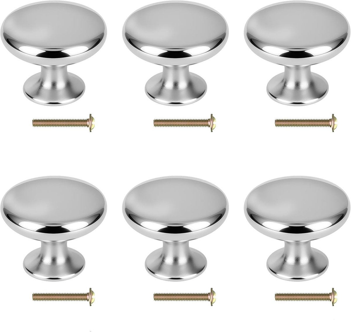 Meubelknoppen Set - Zilveren Kastknoppen - 6 Stuks - 25x30 mm Ronde Ladegrepen - Voor Kledingkast En Keuken - Modern Vintage Design