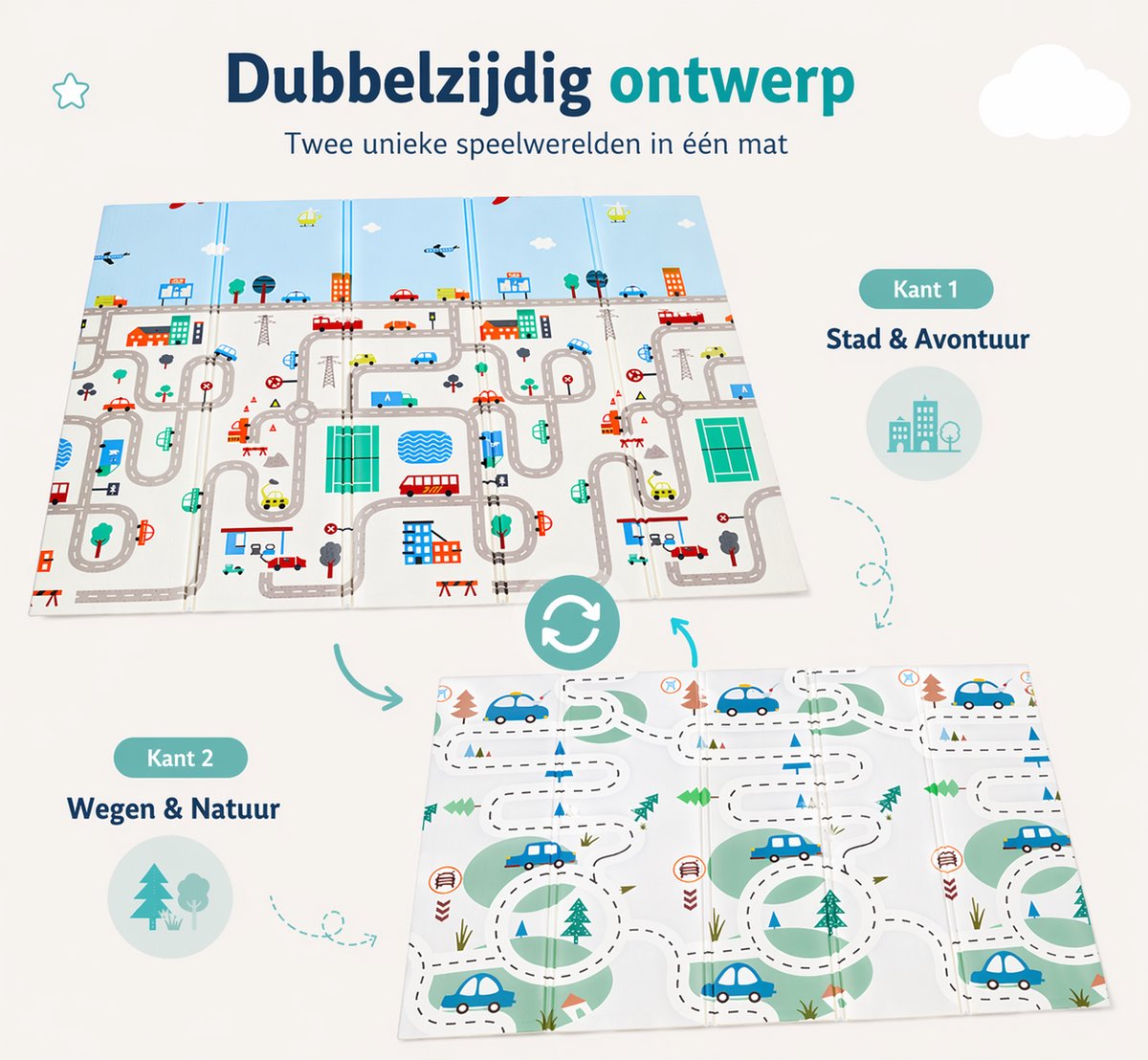 Auto - Speelmat - Inclusief Luxe Opbergtas - Speelkleed - Speelmat Baby - Speelkleed Baby - Speelmat Foam - 150 x 200 cm - Opvouwbaar - Baby Speelgoed 6 maanden - Baby cadeau - Kraamcadeau — afbeelding 2