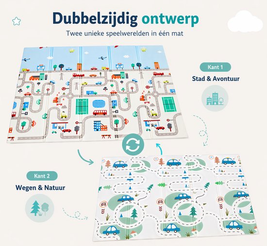 Auto - Speelmat - Speelkleed - Speelmat Baby - Speelkleed Baby - Speelmat Foam - 150 x 200 cm - Opvouwbaar - Inclusief Opbergtas - Auto speelmat van BelleStyle — afbeelding 2