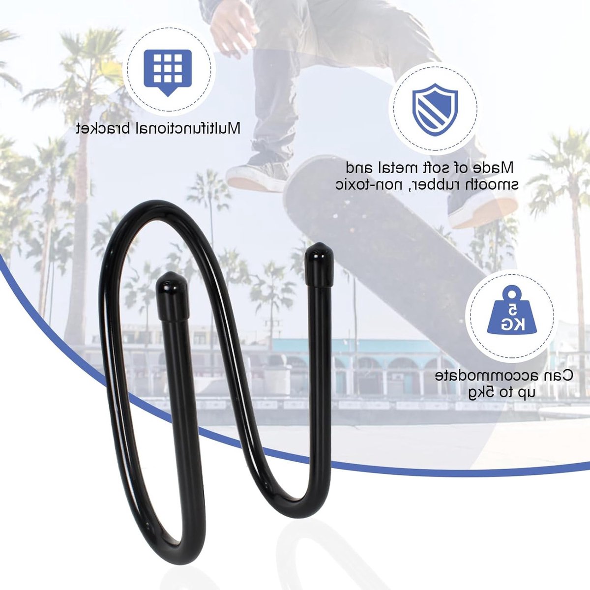 Skateboardhouder voor Wandmontage 2 Stuks Skateboardstandaard Geschikt voor Longboards en Gitaren Inclusief Schroeven en Haak voor Eenvoudige Bevestiging