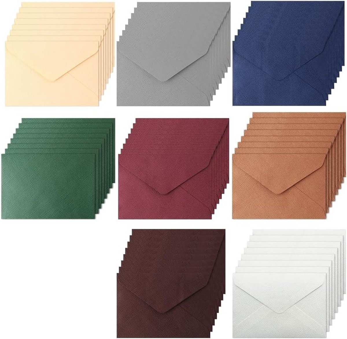 Kleurige gerecycleerde ribbelenveloppen - 64 C6 enveloppen voor bruiloften, verjaardagen en feestelijke uitnodigingen in 8 kleuren