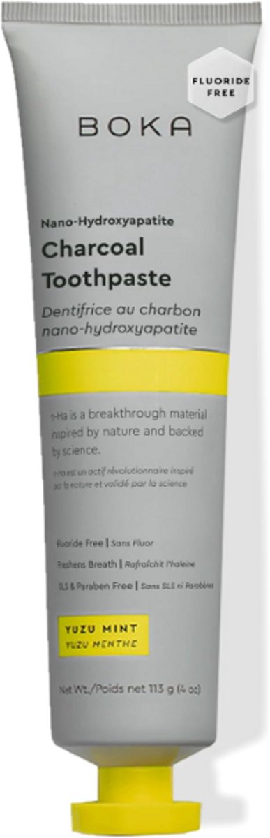 Boka Fluoridevrije Tandpasta met Nano Hydroxyapatiet 113g (Charcoal Yuzu Mint) – Gevoelige Tanden – Milde Reiniging & Frisse Adem
