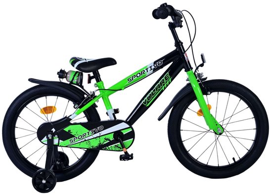 Vélo enfant Volare Sportivo - Garçons - 18 pouces - Vert Zwart - Freins à deux mains