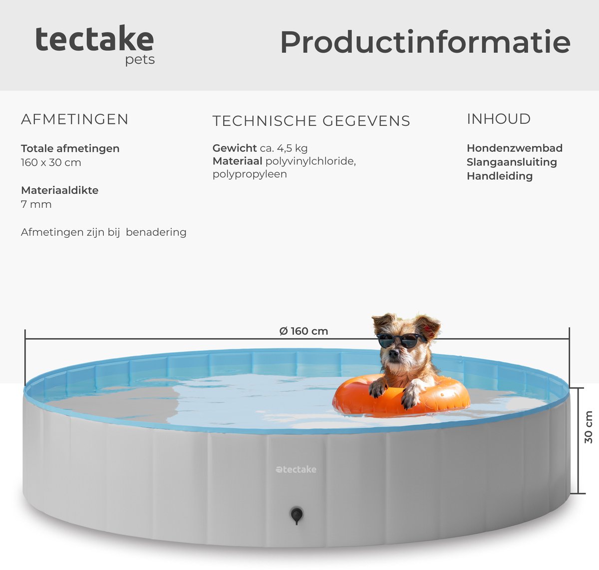 tectake® Hondenzwembad - Hondenpool - Zwembad voor honden - Ballenbak - Opvouwbaar - ⌀160 cm - Extra stevig - Eenvoudig te vullen en te legen thumbnail 3