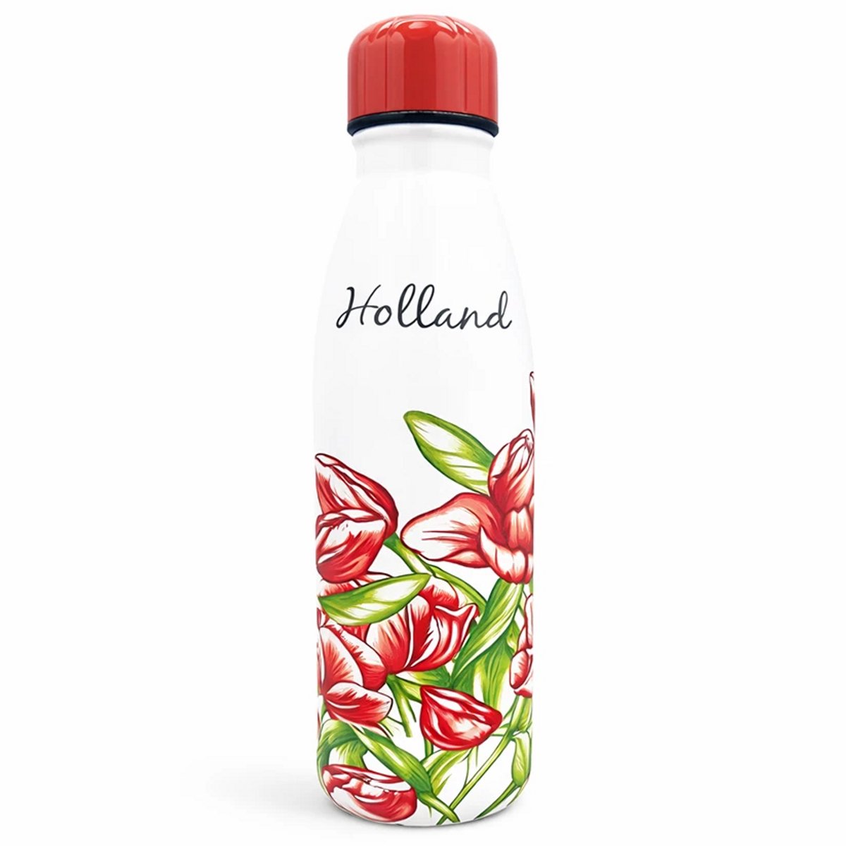 Waterfles Holland tulpen rood – RVS thermosfles 500ml - Mok / beker voor koffie - Holland souvenir