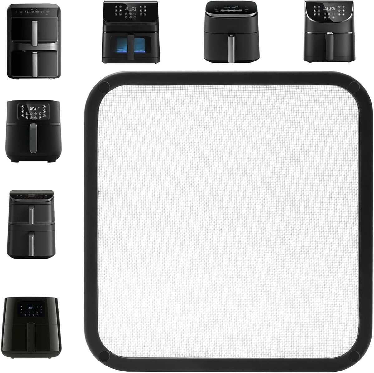 Spuitbescherming voor Airfryer - Geschikt voor verschillende modellen, Roestvrij staal, Accessoires voor gezonder frituren, 22 x 21 x 0.5 cm