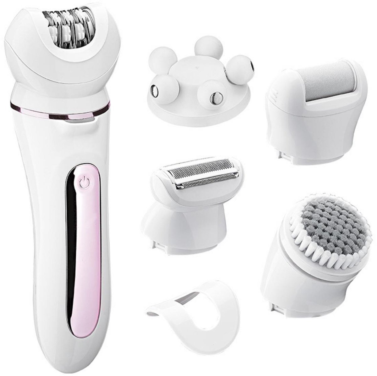 EXCITAT 5 in 1 Epilatieapparaat - Epilator en Ontharingsapparaat - Geschikt voor Gezicht en Lichaam - Waterdicht - Plastic - Incl. 5 Opzetstukken - 100-240V