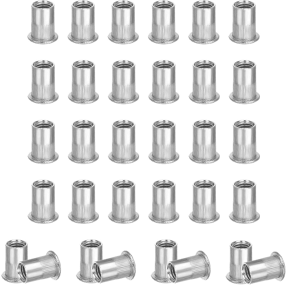 Rivet Nuts Set van 50 Stuks in RVS, Plat Hoofd, Schroefinvoeren voor Meubelbevestiging, Decoraties en Klussen
