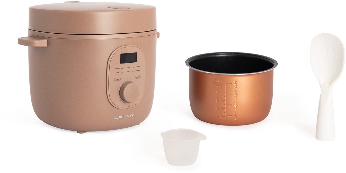 CREATE - Multifunctionele elektrische rijstkoker met stoommandje - Mokka - 3L - RICE COOKER STUDIO thumbnail 3