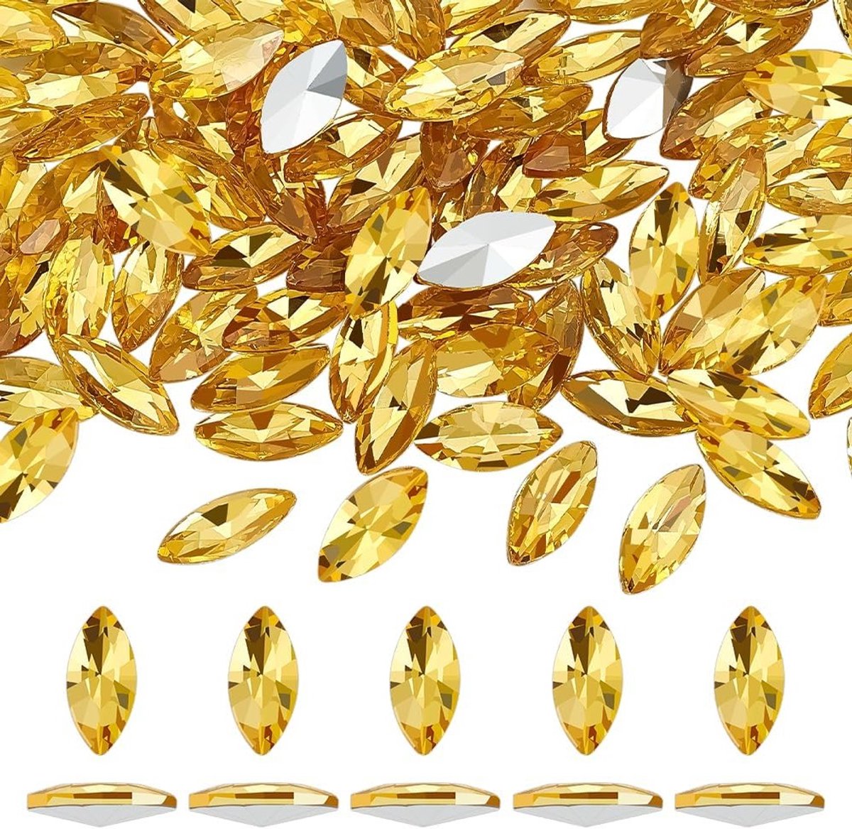 100PCS Paardenoogvormige Rhinestones 15x7mm Citrien Pointback Glasstenen voor DIY Creaties, Kleding en Kostuumdecoratie