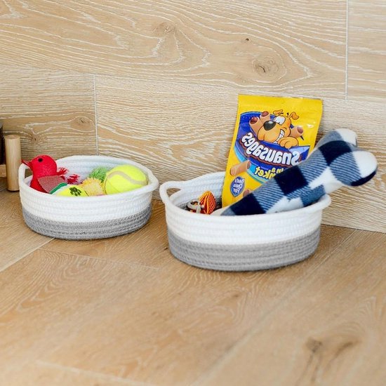 Set van 5 Gevlochten Katoenen Mandjes, Opbergmanden met Handvat voor Badkamer, Slaapkamer en Woonkamer (Grijs) van Merkloos	 — afbeelding 4